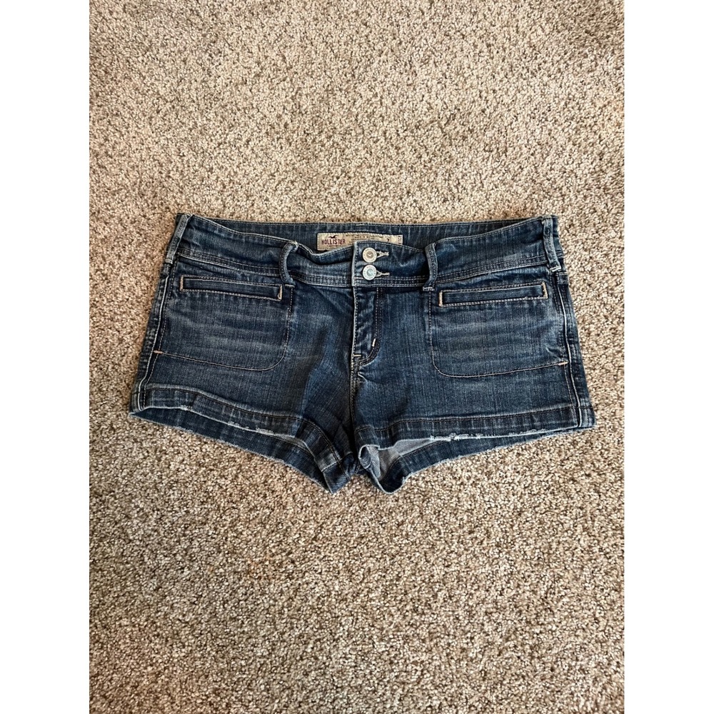 Y2K Hollister Womens Shorts Sz 7 Dark Wash Blue Stretch Low Rise Denim 2" Inseam
